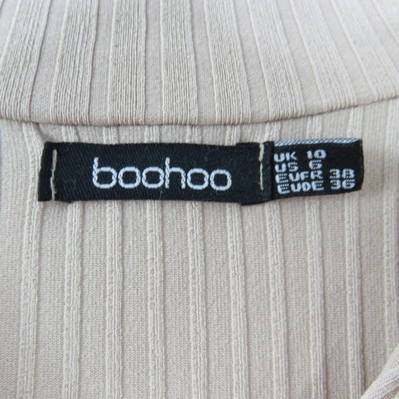 BooHoo Polo Collar Knit Mini Dress Ribbed Tan Long Sleeve Dress Size 6 - Picture 4 of 6